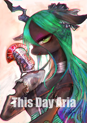 Size: 1062x1500 | Tagged: safe, artist:girlsay, queen chrysalis, changeling, changeling queen, g4, female, microphone, this day aria