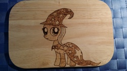 Size: 4128x2322 | Tagged: safe, artist:xtorbenx, trixie, pony, unicorn, g4, female, filly, mare, solo, traditional art, wood, younger