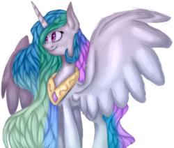 Size: 1024x868 | Tagged: safe, artist:dashiiespear, princess celestia, pony, g4, female, mare, simple background, smiling, solo, spread wings, transparent background