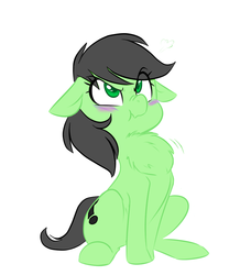Size: 778x891 | Tagged: safe, artist:jessy, edit, oc, oc only, oc:anon, oc:filly anon, earth pony, pony, /mlp/, adoranon, age regression, behaving like a bird, blushing, chest fluff, cute, daaaaaaaaaaaw, female, filly, floppy ears, fluffy, frown, implied transformation, implied transgender transformation, nose wrinkle, peacocking, ponified, scrunchy face, sitting, solo, sweet dreams fuel