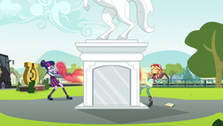 Size: 1280x720 | Tagged: safe, screencap, sci-twi, sunset shimmer, twilight sparkle, equestria girls, g4, my little pony equestria girls: friendship games, magic capture device, magic theft, statue