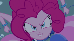 Size: 1280x720 | Tagged: safe, screencap, pinkie pie, equestria girls, g4, my little pony equestria girls: friendship games, evil smile, female, solo