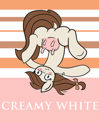 Size: 1200x1488 | Tagged: safe, artist:feralroku, oc, oc only, oc:creamy white, cow, cow pony, pony, blushing, cow udder, dock, embarrassed, featureless crotch, female, solo, udder, upside down
