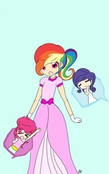 Size: 800x1280 | Tagged: safe, artist:cute_pinkie7, pinkie pie, rainbow dash, rarity, human, g4, clothes, dress, female, humanized, model, modeling, rainbow dash always dresses in style, solo