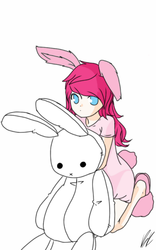 Size: 800x1280 | Tagged: safe, artist:cute_pinkie7, pinkie pie, human, rabbit, g4, anime, cute, female, humanized, sleeping, solo