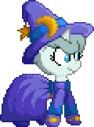 Size: 480x648 | Tagged: safe, artist:minus, artist:quarantinedchaoz, oc, oc only, oc:deep blue, pony, unicorn, foal quest, clothes, cute, female, foal, hat, pixel art, shoes, solo, witch, witch hat, wizard hat
