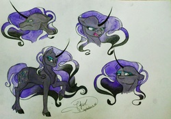 Size: 4193x2921 | Tagged: safe, artist:artmadebyred, nightmare rarity, g4, facial expressions, fangs, sketch dump, traditional art, watercolor painting