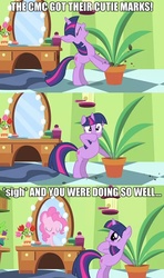 Size: 552x931 | Tagged: safe, edit, edited screencap, screencap, pinkie pie, twilight sparkle, crusaders of the lost mark, g4, green isn't your color, dialogue, image macro, meme