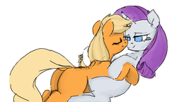 Size: 461x266 | Tagged: safe, artist:yoditax, applejack, rarity, g4, female, lesbian, missing cutie mark, missing freckles, ship:rarijack, shipping