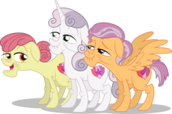 Size: 4521x3000 | Tagged: safe, artist:theshadowstone, apple bloom, scootaloo, sweetie belle, earth pony, pony, crusaders of the lost mark, g4, cutie mark, cutie mark crusaders, elderly, horn, long horn, old, older, older apple bloom, older scootaloo, older sweetie belle, simple background, the cmc's cutie marks, transparent background, vector