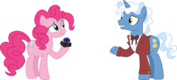 Size: 2688x1218 | Tagged: safe, artist:sketchmcreations, perry pierce, pinkie pie, pokey pierce, earth pony, pony, unicorn, g4, crossover, dipper and mabel vs. the future, female, gravity falls, interdimensional rift, male, mare, scene interpretation, simple background, spoilers for another series, third doctor, transparent background