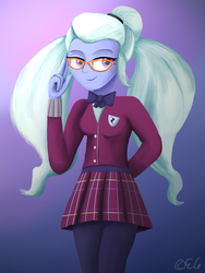 Size: 2700x3600 | Tagged: safe, artist:egstudios93, sugarcoat, equestria girls, g4, my little pony equestria girls: friendship games, bowtie, clothes, crystal prep academy, crystal prep academy uniform, crystal prep shadowbolts, female, glasses, high res, looking at you, school uniform, signature, solo