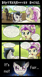 Size: 1500x2758 | Tagged: safe, artist:vavacung, cloudchaser, rosetta, rumble, thunderlane, pegasus, pony, brotherhooves social, g4, colt, comic, crying, cute, daaaaaaaaaaaw, dialogue, inequality, jewelry, male, misandry, necklace, pearl necklace, rumblebetes, sad, speech bubble, unfair