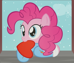 Size: 3000x2559 | Tagged: safe, artist:misterbrony, pinkie pie, g4, cute, female, heart, high res, mittens, snow, snowfall, solo