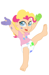 Size: 722x1106 | Tagged: safe, artist:the-crusader-network, pinkie pie, human, g4, age regression, barefoot, cute, diaper, feet, female, humanized, paint, poofy diaper, solo, younger