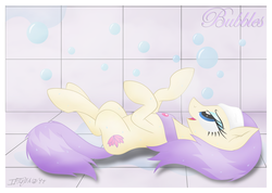 Size: 3793x2694 | Tagged: safe, artist:iflysna94, vera, pony, g4, bubble, cute, female, high res, on back, solo, spa pony