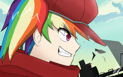 Size: 4000x2500 | Tagged: safe, artist:misterbrony, rainbow dash, human, g4, female, humanized, solo