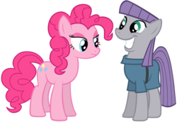 Size: 1024x703 | Tagged: safe, artist:nascarcatcar, maud pie, pinkie pie, earth pony, pony, g4, body swap, duo, duo female, female, frown, grin, mare, personality swap, simple background, smiling, squee, transparent background, vector, when she doesn't smile, when she smiles