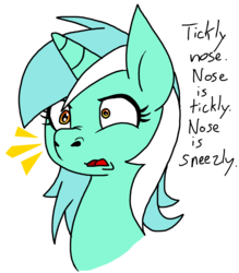 Size: 1528x1744 | Tagged: artist needed, safe, lyra heartstrings, pony, unicorn, g4, color, cute, expression, eyes, female, mare, nostril flare, nostrils, pre sneeze, shrunken pupils, sneezing, sneezy, solo