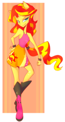 Size: 489x916 | Tagged: dead source, safe, artist:juvialle, sunset shimmer, equestria girls, g4, female, ponied up, simple background, solo, transparent background