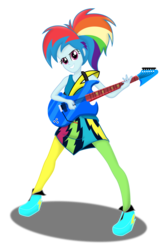 Size: 1632x2440 | Tagged: safe, artist:deannaphantom13, rainbow dash, equestria girls, friendship through the ages, g4, clothes, female, guitar, looking at you, shine like rainbows, simple background, smiling, solo, transparent background
