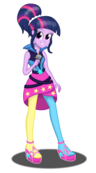 Size: 1930x3495 | Tagged: safe, artist:deannaphantom13, twilight sparkle, equestria girls, friendship through the ages, g4, clothes, female, looking at you, microphone, rainbow rocks outfit, shine like rainbows, simple background, smiling, solo, transparent background