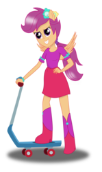 Size: 1760x2960 | Tagged: safe, artist:deannaphantom13, scootaloo, equestria girls, g4, clothes, eared humanization, fall formal outfits, female, ponied up, scooter, simple background, smiling, solo, transparent background, winged humanization