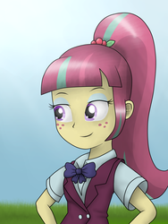 Size: 1944x2592 | Tagged: safe, artist:sketchzi, sour sweet, equestria girls, g4, my little pony equestria girls: friendship games, bowtie, clothes, crystal prep academy, crystal prep academy uniform, crystal prep shadowbolts, female, freckles, school uniform, solo