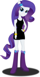 Size: 1643x3133 | Tagged: safe, artist:deannaphantom13, rarity, equestria girls, g4, black dress, boots, bracelet, clothes, dress, eared humanization, female, high heel boots, jewelry, looking at you, ponied up, ponytail, simple background, smiling, solo, transparent background
