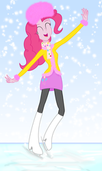 Size: 1942x3255 | Tagged: safe, artist:deannaphantom13, pinkie pie, equestria girls, g4, clothes, eyes closed, female, ice skates, ice skating, open mouth, smiling, snow, snowfall, solo, winter outfit