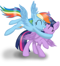 Size: 1024x1128 | Tagged: safe, artist:deannaphantom13, rainbow dash, twilight sparkle, alicorn, pony, g4, cute, eyes closed, hug, simple background, smiling, transparent background, twilight sparkle (alicorn)