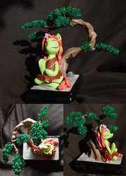 Size: 1267x1764 | Tagged: safe, artist:prototypespacemonkey, tree hugger, g4, bonsai, meditation, sculpture, tree