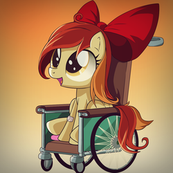 Size: 1000x1000 | Tagged: safe, artist:ruhisu, oc, oc only, oc:brave wing, oc:delicate jay, bow, female, filly, hair bow, sister, solo, wheelchair