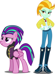 Size: 4148x5511 | Tagged: dead source, source needed, safe, artist:xebck, aria blaze, lightning dust, pegasus, pony, siren, equestria girls, g4, my little pony equestria girls: rainbow rocks, absurd resolution, alternate universe, amulet, boots, clothes, crystal prep academy, crystal prep shadowbolts, duo, equestria girls ponified, equestria girls-ified, female, gem, hand on hip, jeans, looking at you, mare, necklace, ponified, role reversal, shadowbolts, shadowbolts costume, simple background, siren gem, text, transparent background, undercut, vector