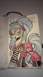 Size: 648x1152 | Tagged: safe, artist:ponygoddess, earring, ghoulia yelps, glasses, monster high, piercing, ponified