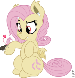 Size: 6000x6260 | Tagged: safe, artist:dfectivedvice, artist:vladimirmacholzraum, fluttershy, bat pony, pony, spider, g4, absurd resolution, cute, ear fluff, flutterbat, heart, signature, simple background, transparent background, vector