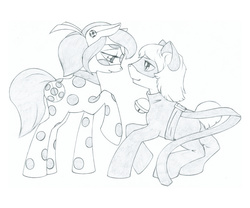 Size: 3000x2500 | Tagged: safe, artist:daisy, pony, crossover, duo, high res, miraculous ladybug, monochrome, ponified, simple background, traditional art, white background
