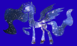 Size: 1357x823 | Tagged: safe, artist:rexlupin, princess luna, g4, female, flowing mane, goddess, majestic, nebula, no eyes, power-up, simple background, solo, starfield, stars