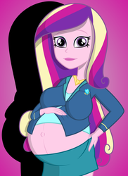 Size: 2400x3300 | Tagged: safe, artist:mintydrop2013, dean cadance, princess cadance, equestria girls, g4, belly, belly button, big belly, breasts, busty princess cadance, female, high res, looking at you, pregdance, pregnant, simple background, solo