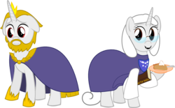 Size: 782x485 | Tagged: safe, artist:derjuin, pony, asgore dreemurr, book, food, glasses, pie, ponified, simple background, solo, toriel, transparent background, undertale