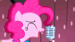 Size: 762x427 | Tagged: safe, screencap, pinkie pie, g4, pinkie pride, animated, bowtie, female, hat, microphone, singing, top hat