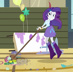 Size: 610x599 | Tagged: safe, screencap, rarity, equestria girls, g4, broom, cleaning, cropped, female, solo, trash