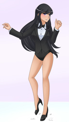 Size: 1280x2248 | Tagged: safe, artist:jonfawkes, octavia melody, human, background human, bowtie, clothes, commission, dancing, female, high heels, humanized, leotard, patreon, solo, tap dancing