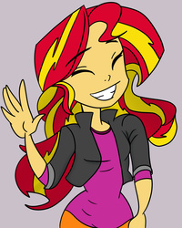 Size: 2000x2500 | Tagged: safe, artist:itza305, sunset shimmer, equestria girls, g4, cute, eyes closed, female, high res, shimmerbetes, smiling, solo, waving