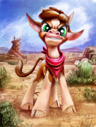 Size: 675x900 | Tagged: safe, artist:tsitra360, arizona (tfh), cow, them's fightin' herds, bandana, cloven hooves, community related, female, looking at you, signature, solo