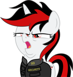 Size: 6140x6386 | Tagged: safe, artist:adog0718, oc, oc only, oc:blackjack, pony, unicorn, fallout equestria, fallout equestria: project horizons, crusaders of the lost mark, g4, absurd resolution, arin hanson face, clothes, cutie mark, fanfic, fanfic art, female, horn, jumpsuit, mare, open mouth, simple background, solo, vault suit, white background