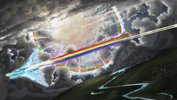 Size: 1920x1080 | Tagged: safe, artist:doomsp0rk, rainbow dash, pegasus, pony, g4, badass, cloud, cloudy, crepuscular rays, epic, female, flying, mare, mountain, rainbow trail, river, scenery, scenery porn, solo, sonic rainboom, sound barrier, sparks, speed trail, storm, tree, vapor cone