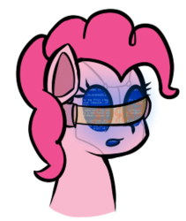 Size: 237x281 | Tagged: safe, artist:lux, derpibooru exclusive, pinkie pie, cyborg, robot, g4, blue screen of death, emote, female, kernel panic, open mouth, ponkbot, simple background, solo, transparent background, visor