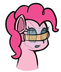 Size: 237x281 | Tagged: safe, alternate version, artist:lux, derpibooru exclusive, pinkie pie, cyborg, robot, g4, blue screen of death, emote, female, kernel panic, open mouth, ponkbot, simple background, solo, transparent background, visor