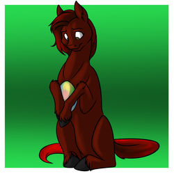 Size: 1000x1000 | Tagged: safe, artist:foxenawolf, oc, oc only, oc:free agent, changeling, changeling queen, earth pony, pony, fanfic:a different perspective, egg, fanfic art, gradient background, solo